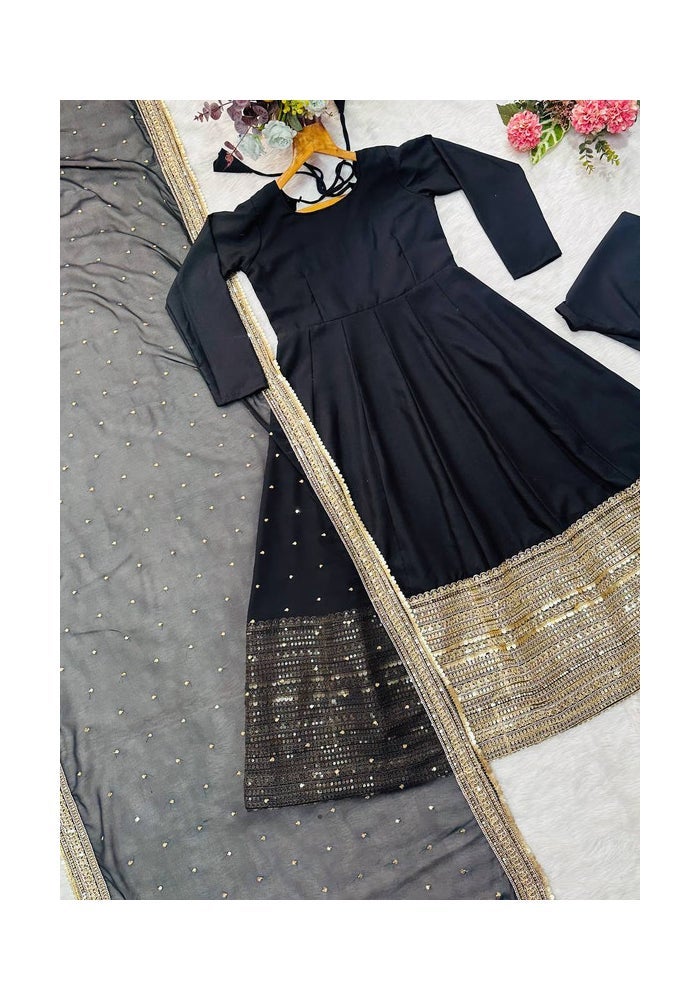 Malishka Export Black Embroidered Anarkali Kurta With Dupatta for Women - Image 5